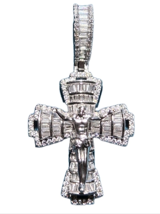 Moissanite Jewelry - Iced Out Jesus Cross Pendant/ 925 Sterlin Silvr w Mossinite Stones NEW